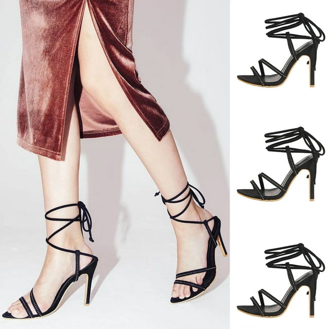 Zapatos de mujer, pantuflas, sandalias informales con cordones, diamantes brillantes, tacón superalto, puntiagudos, tacones de aguja Wmkox8yii nm2779