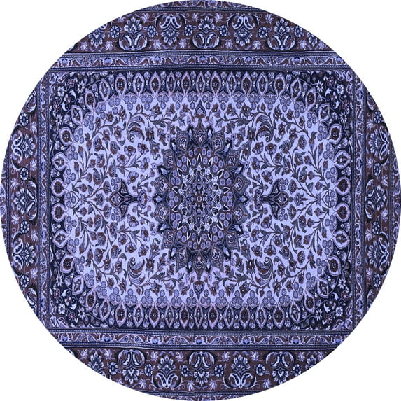 Ahgly Company Machine Washable Indoor Round Medallion Blue Traditional Area Rugs, 6' Round