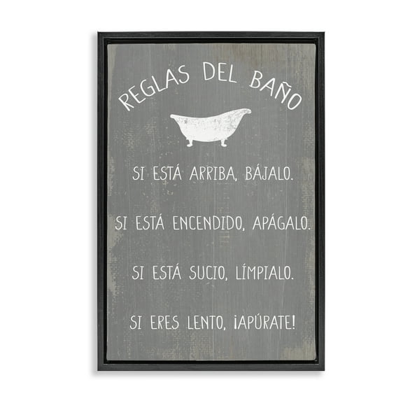 Stupell Industries Reglas Del Baño con Bañera Bath & Laundry Painting Black Floater Framed Art Print Wall Art, 17 x 25