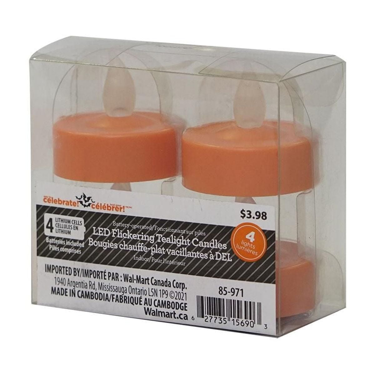 Way to Celebrate 4-Count LED Flickering Tealight Candles, Orange