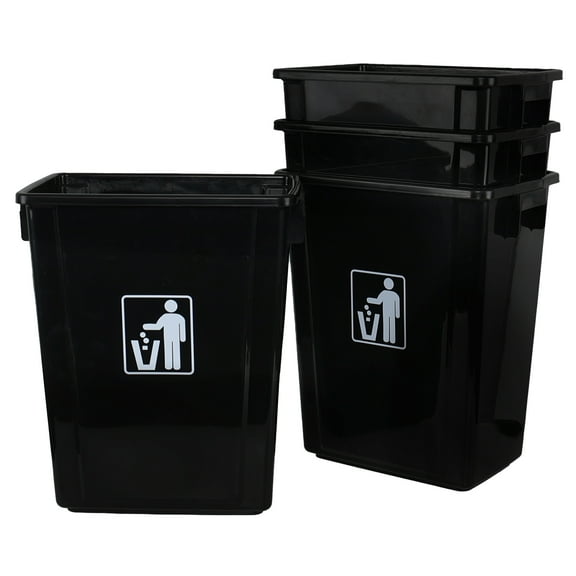Yesdate Plastic Waste Trash Container, Rectangular Commercial Office Wastebasket, 12 Gallon (Pack of 4), Black