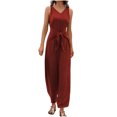 thumbnail image 6 of ABATAB Womens Summer Jumpsuits V Neck Sleeveless Dressy Rompers Casual One Piece Wide Leg Loose Work Trendy Outfits, 6 of 7