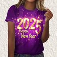 thumbnail image 2 of Camisetas Casuales de Mujer Año Nuevo Impreso Suéter de Manga Corta Cuello Redondo, Top de Moda para el Uso Diario, 2 of 4