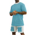thumbnail image 2 of UVEASISHA Men's Short Sleeve Tracksuit Summer Two Piece Casual Color Block T Shirt & Shorts Set with 2 Pockets Summer Savings Sky Blue S, 2 of 8