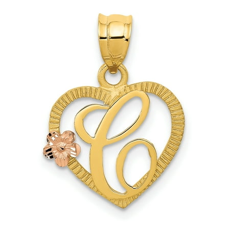 14k Two Tone Yellow Gold Initial Monogram Name Letter C In Heart Pendant Charm Necklace