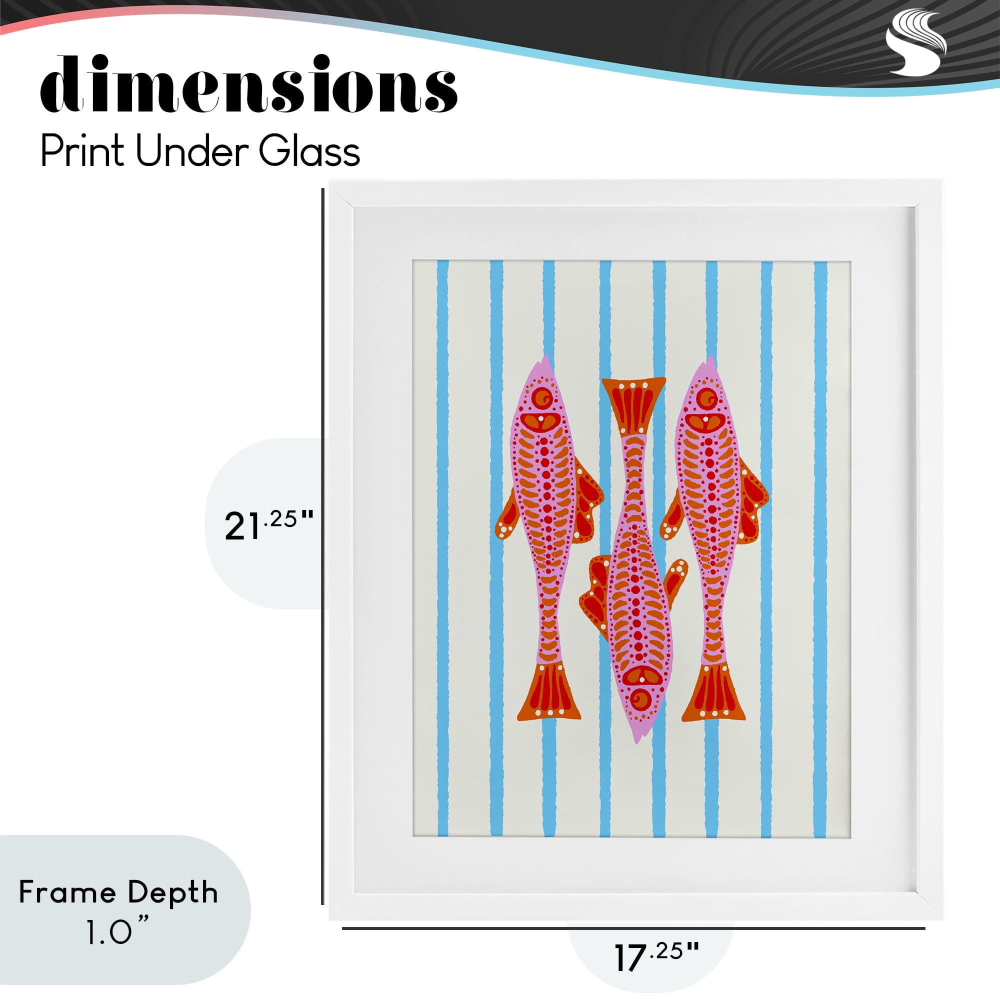 Stupell Industries Bright Aquatic Fish on Stripes White Framed Print Under Glass, design by Indira Prieto | IndySign
