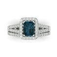 thumbnail image 2 of 1.57ct Brilliant Emerald Cut Natural London Blue Topaz 14k White Gold Halo Solitaire with Accents Engagement Bridal Wedding Ring Band Set size 6.5, 2 of 7