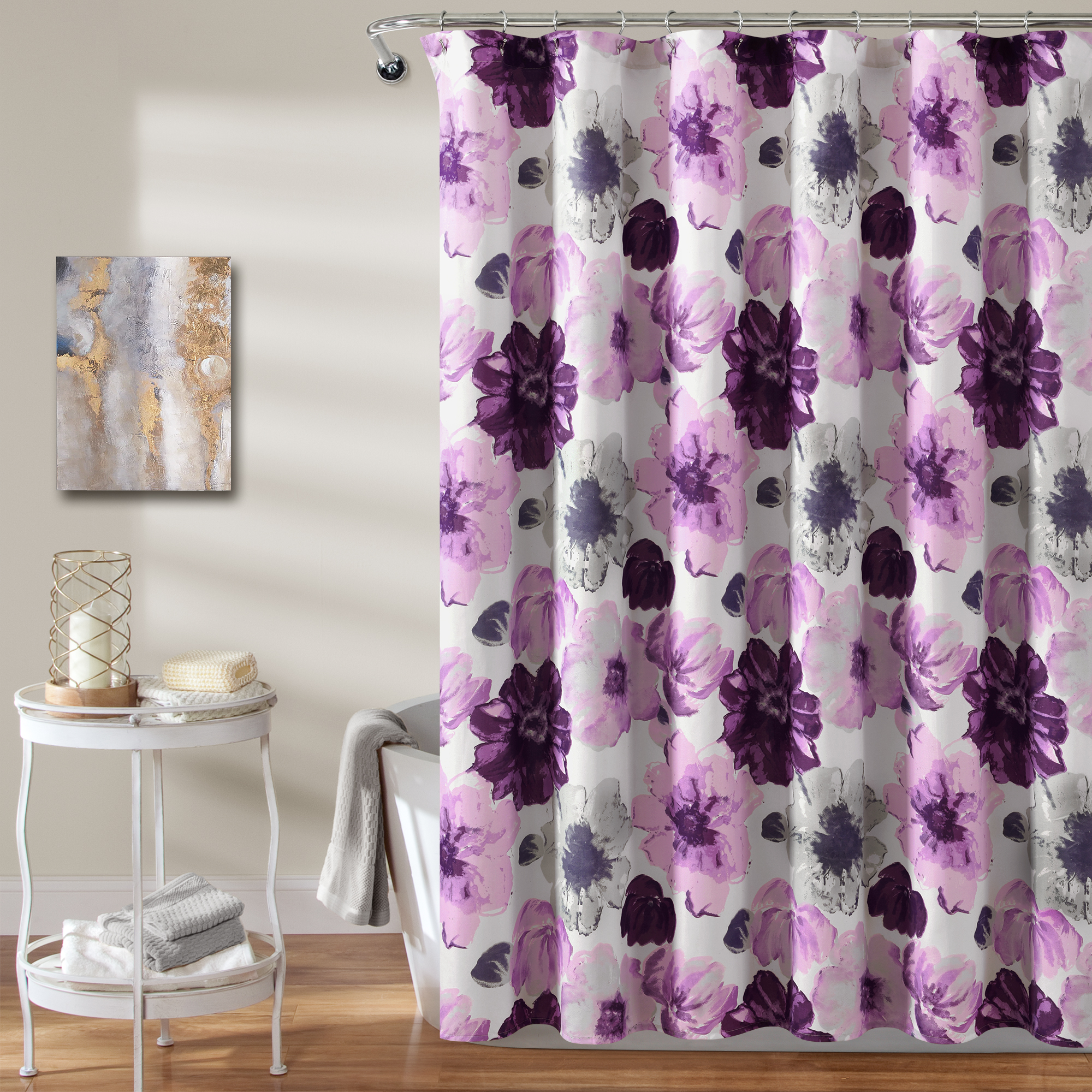 Lush Decor Leah Shower Curtain Gray/Purple Single 72X72