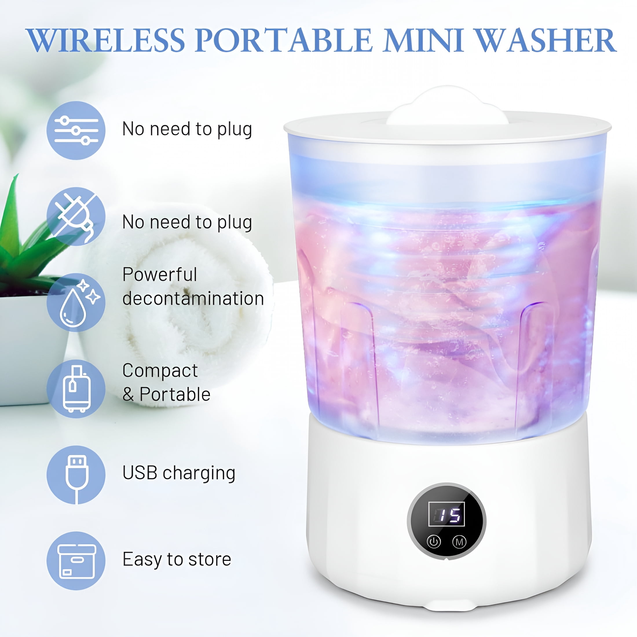 HIBIBUD 2026 New Portable Underwear Washer Compact Rechargeable Mini Washing Machine with 1.5L Inner Tub 3 Wash Modes 3000Mah Battery Ideal for Travel Dormitory Use Mini Portable Washing Machine
