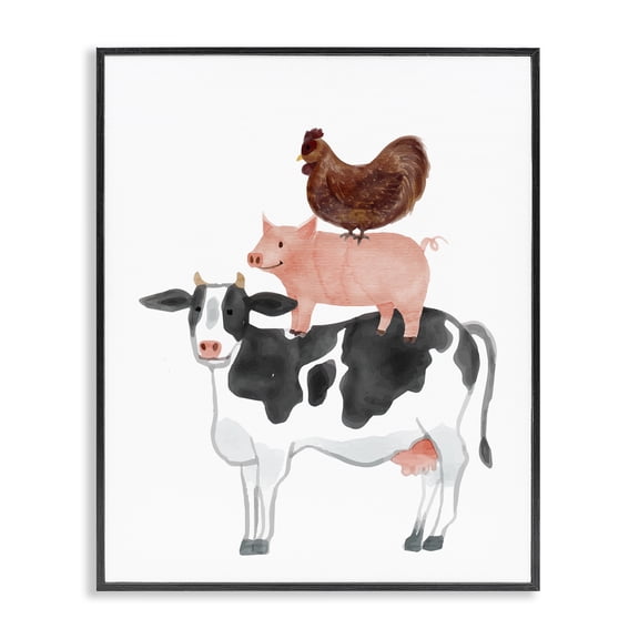Stupell Industries Farm Animal Stack Whimsy Black Framed Giclee Art, design by Kim Allen