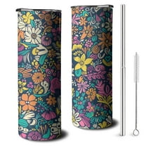 20oz Pioneer Flower Skinny Tumblers Stainless Steel Tumbler with Lid and Straw,Vacuum Insulated Double Wall Travel Tumbler Cups with Cleaning Brush for Coffee,Tea