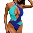 thumbnail image 2 of TrendVibe365 Womens Swimsuits One Piece Tummy Control Crisscross Strap Halter Neck Bikinis Backless Monokinis Hollow Cutout Patchwork Swimming Suits Push up High Waist Tankinis, 2 of 9