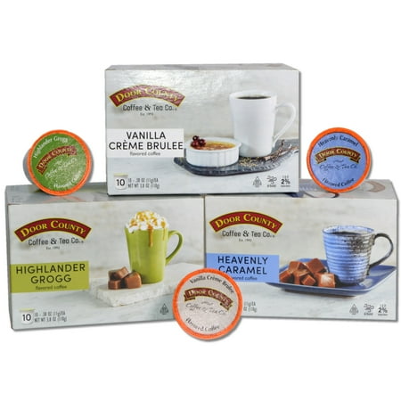Door County Coffee Coffee Caramel & Vanilla Specialty Single-Serve Coffee Pods, Medium Roast, 30 Count, Compatible with Keurig 2.0 K Cup Brewers