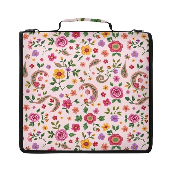 Zipper Binder with Shoulder Strap 2 inch 3 Ring Waterproof File Folder Organizer Bag 500 Sheet Repeating Floral Patterns