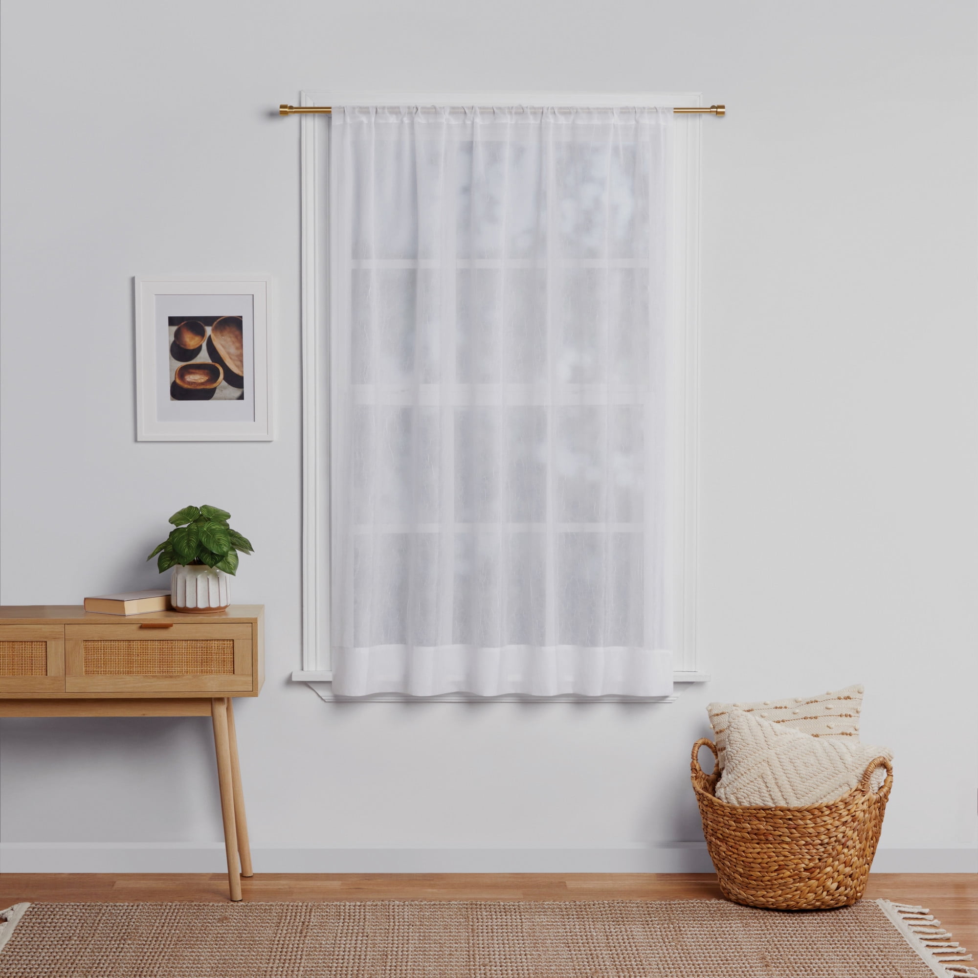 Mainstays Crushed Voile Vanilla Dream Sheer Pole top Single Curtain Panel, 51" W x 84" L