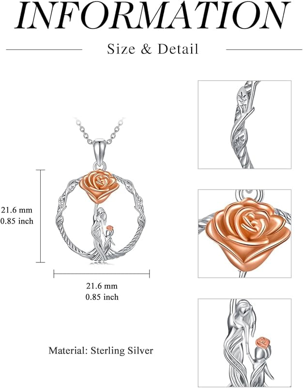 JKR Gifts for Mom 925 Sterling Silver Rose Flower Necklace Mother and 1-5 Daughters/Sons Jewelry Birthday Gifts for Women Wife Grandma