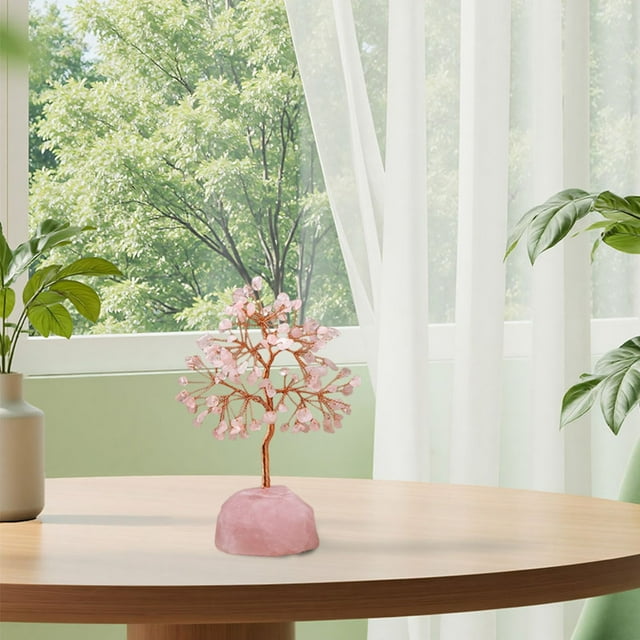 Feng Shui Wealth Luck Desktop Ornament - Natural Tree for Home Decoration Unique Handmade Gemstone Bonsai for Positive Energy and
