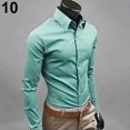 thumbnail image 2 of Ayyufe Men's Solid Candy Color Long Sleeve Slim Fit Dress Shirt Top Celadon, 2 of 3