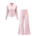 thumbnail image 3 of WAVSUF Girls Fall Outfit Sets Long Sleeve Zip Up Jacket and Flare Yoga Pants Casual Sport Clothes 2 Piece Pink 10-12, 3 of 8