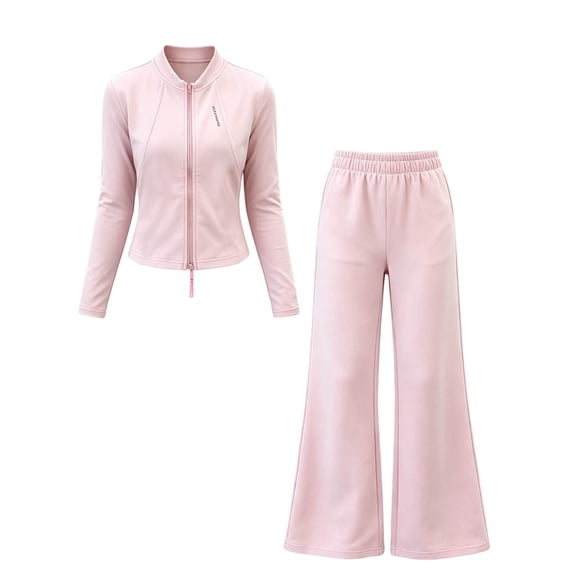 Vrorvz Sets Girls Summer Yoga Athletic Workout Outfits Full Zip Long Sleeve Coat Long High Waisted Pants for Kids