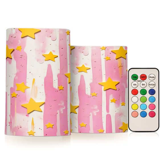 Yayeee Flameless Candles with Remote Flickering Battery Operated Multi Color Changing, Flat Yellow Stars