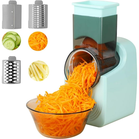 NN Electric Vegetable Slicer, Salad Shooter, 3-in-1 Electronic Fruit Shredder, Cheese Grater for Home Kitchen Use, Electric Grater with 3 Type Blades Stainless SteelA