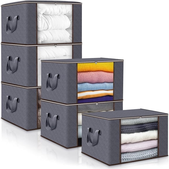 ANNA TOSANI 6PCS Bolsa de Almacenamiento de Ropa de Gran Capacidad, Cajas Almacenaje Ropa con Asa Reforzada y Tela Actualizada para Edredones, Mantas, Organizador de Transpirable con Cremallera