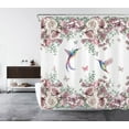 thumbnail image 2 of Spring Pink Floral Shower Curtain for Bathroom,Green Eucalyptus Leaf and Colorful Hummingbird with Butterfly Fabric Shower Curtain with Hooks,Country Plant Bathroom Curtains Shower Set,69x70 inches, 2 of 6