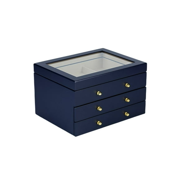 Glass Lift Top Navy Jewelry Box