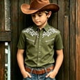 thumbnail image 2 of Bainana Boys Dress T-Shirts Kids Short Sleeve Lapel Collar Tops Child Breathable Western Style Graphic Shirts For Outdoor Play Size 4-5 Years Army Green, 2 of 4