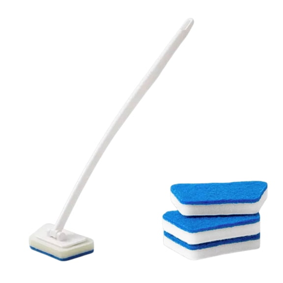 Shower Scrubber,Floor Scrub with Brush,Removable Bathtub Brush with Long Handle,22IN 2 in 1 Tub Tile Scrubber Brush(White 3pcs Sponge)
