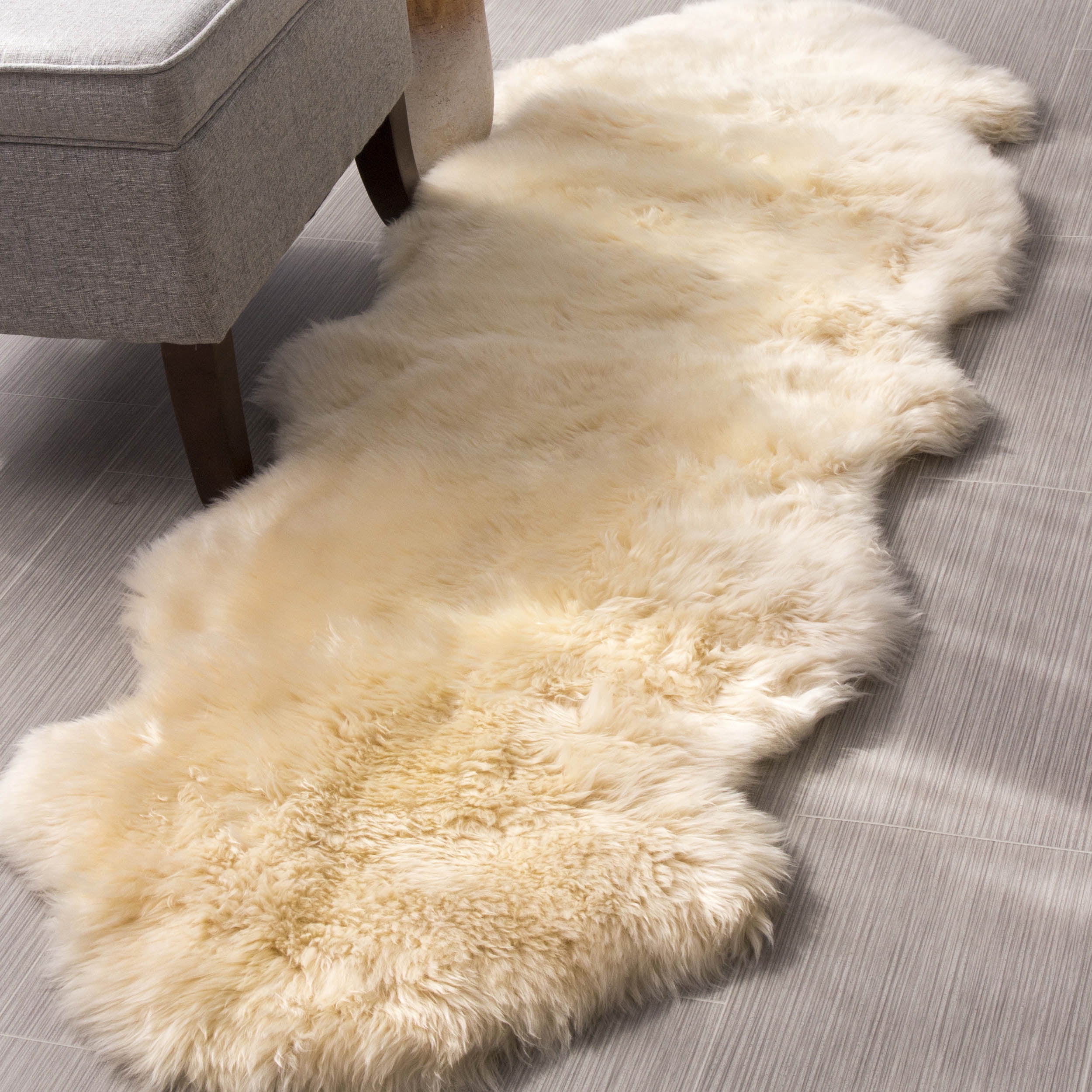 Genuine Sheepskin Rug Extra Soft Natural Pelt Champagne , Double Pelt 2' X 6'