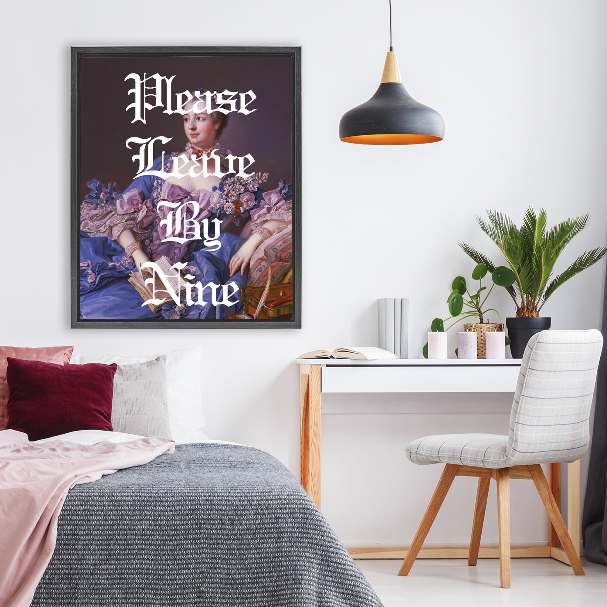 Please Leave By Nine Black Framed Floater Canvas Wall Art, design by Lil' Rue