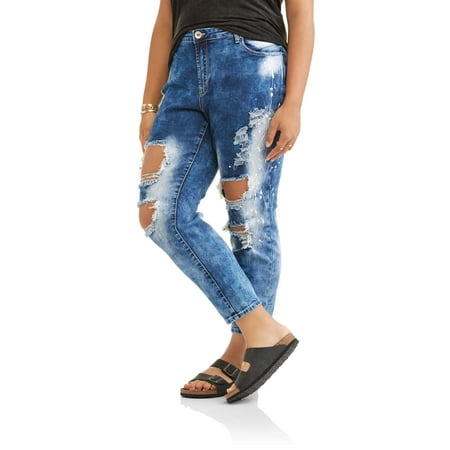Elite Jeans Junior Plus Extreme Distressed Cropped Jean With Paint Splatter