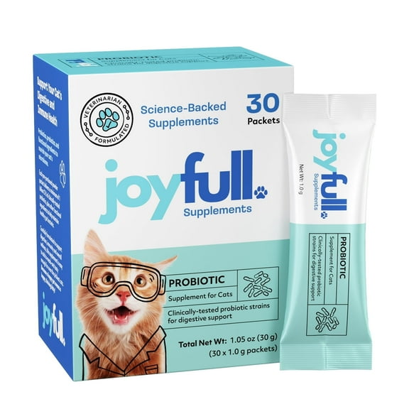 Joyfull Probiotic for Cats – Clinically Proven Strains for Diarrhea & Digestive Support – 30 Daily Packets with Beef Bone Broth