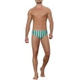 thumbnail image 2 of Unique Bargains Men's Elastic Waist Contrast Color Stripe Printed Swim Briefs 28 Green, 2 of 5