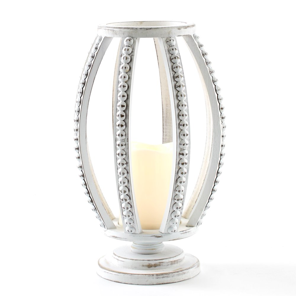 Beaded Table Top LED Candle Holder with Oval Shape and Pedestal Base