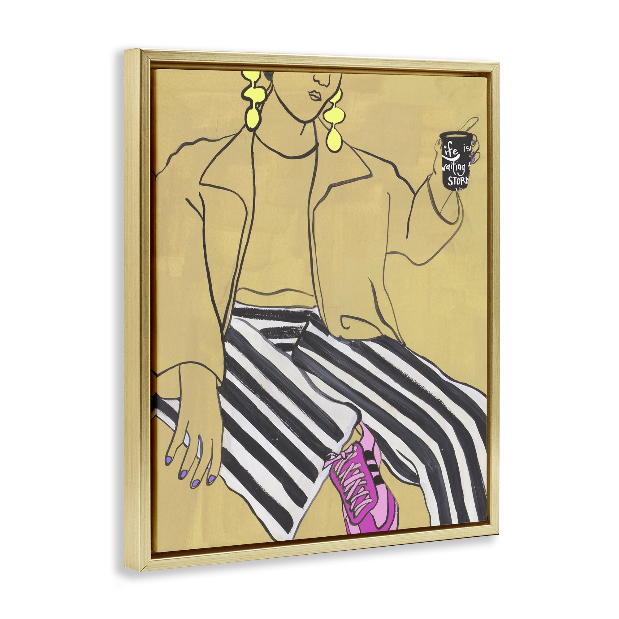 Stupell Industries Fashion Girl in Stripes Gold Framed Floater Canvas Wall Art, design by Melissa Wang