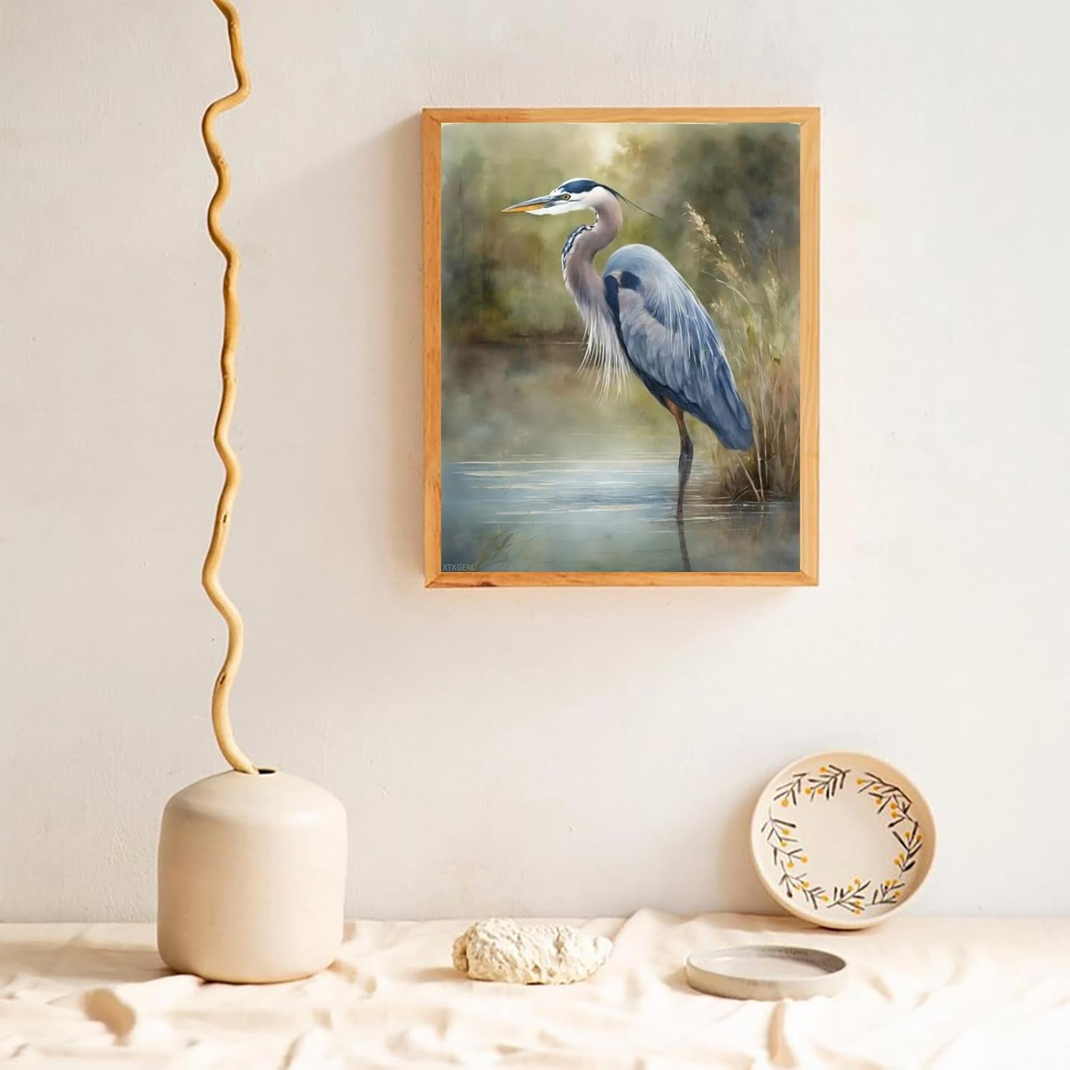 Paint by Numbers for Beginner Paint by Numbers Kits Heron Bird Painting by Numbers for Adults DIY Oil Painting Art Decor Kits Pre Printed, 16x20in No Frame