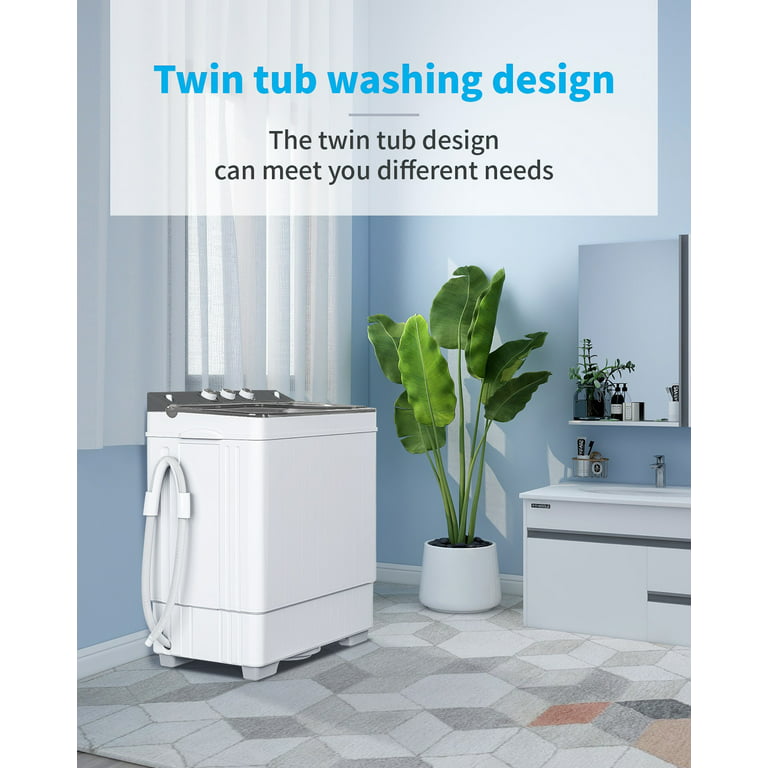 Irerts Portable Washing Machine, 26 lbs Semi-Automatic Twin Tub Washing Machine with Wash and Spin Cycle Combo, Built-In Drain Pump, Laundry Washer