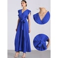 thumbnail image 2 of DARING DIVA Maxi Ruffled Sleeve V Neck Pleated Dress S Royal Blue, 2 of 6