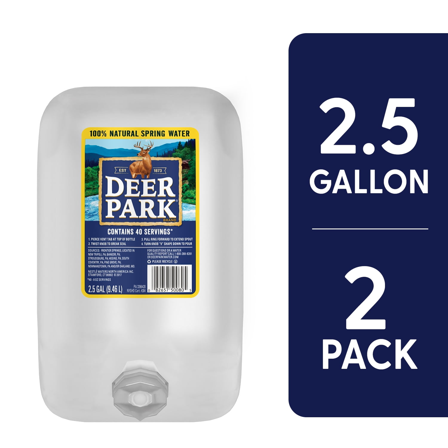 DEER PARK Brand 100 Natural Spring Water, 2.5gallon plastic jugs