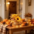 thumbnail image 5 of Fall Tabletop Decor, Artificial Flower Arrangement in Woven Basket with Pumpkin and Maple Leaf for Mantel Shelf and Thanksgiving Centerpiece Display, Preassembled Potted Floral Accent, 5 of 6
