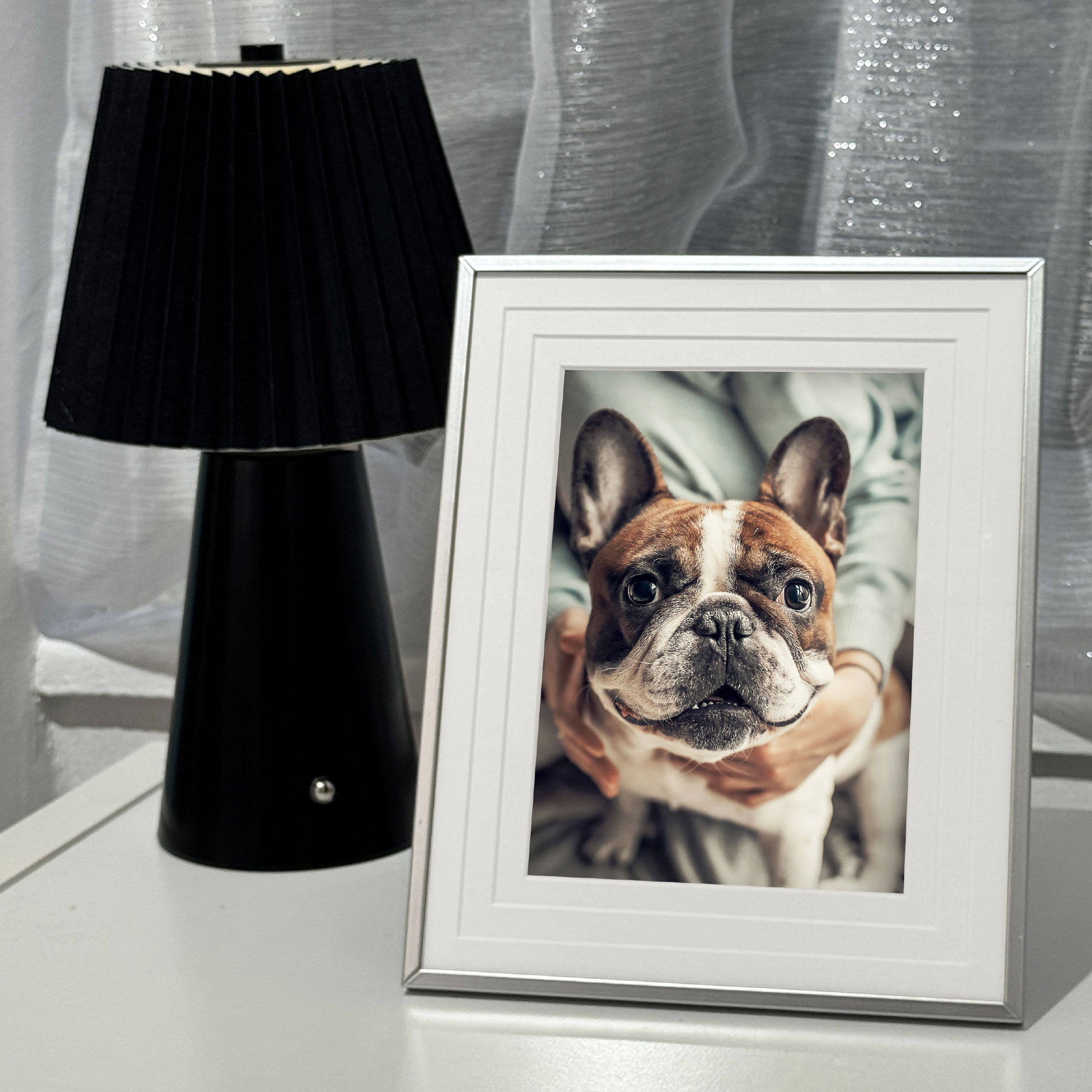 8x10 Chrome Metal Frame With Triple White Layered Mat to 5x7