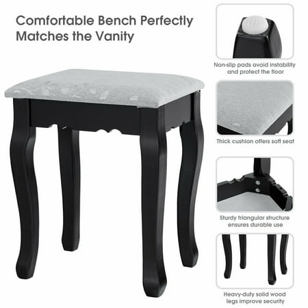 Gymax Vanity Set Makeup Dressing Table Tri Folding Mirror Black
