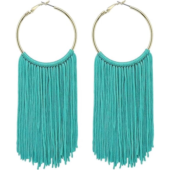 Coiris Boho Tassel Earrings for Women Bohemian Hoop Drop Tassels Western Earrings Dangle Country Earrings Summer Beach Long Tassels Earrings for Women