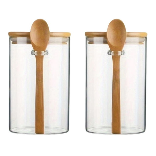 Organizador de tarros de especias de vidrio, cajón para granos de café, utensilios de cocina, tapa hermética, recipiente para condimentos 2 piezas