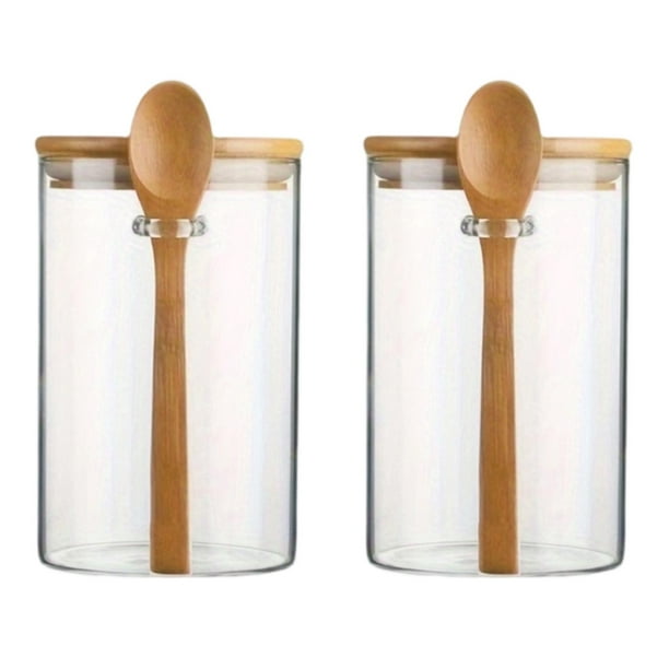 Frasco de vidrio para especias, regalo, herramienta de cocina, reutilizable, con cuchara, organizador profesional de granos de café transparente 2 piezas
