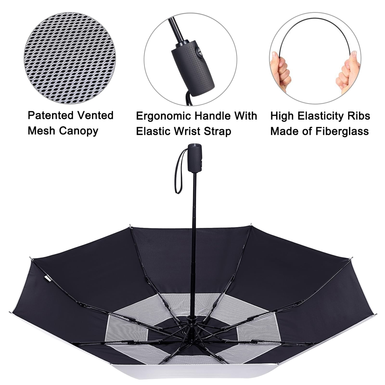 G4Free UPF 50+ UV Protection Travel Umbrella 42/46 Inch Windproof Silver Coating Sun Blocking Umbrella