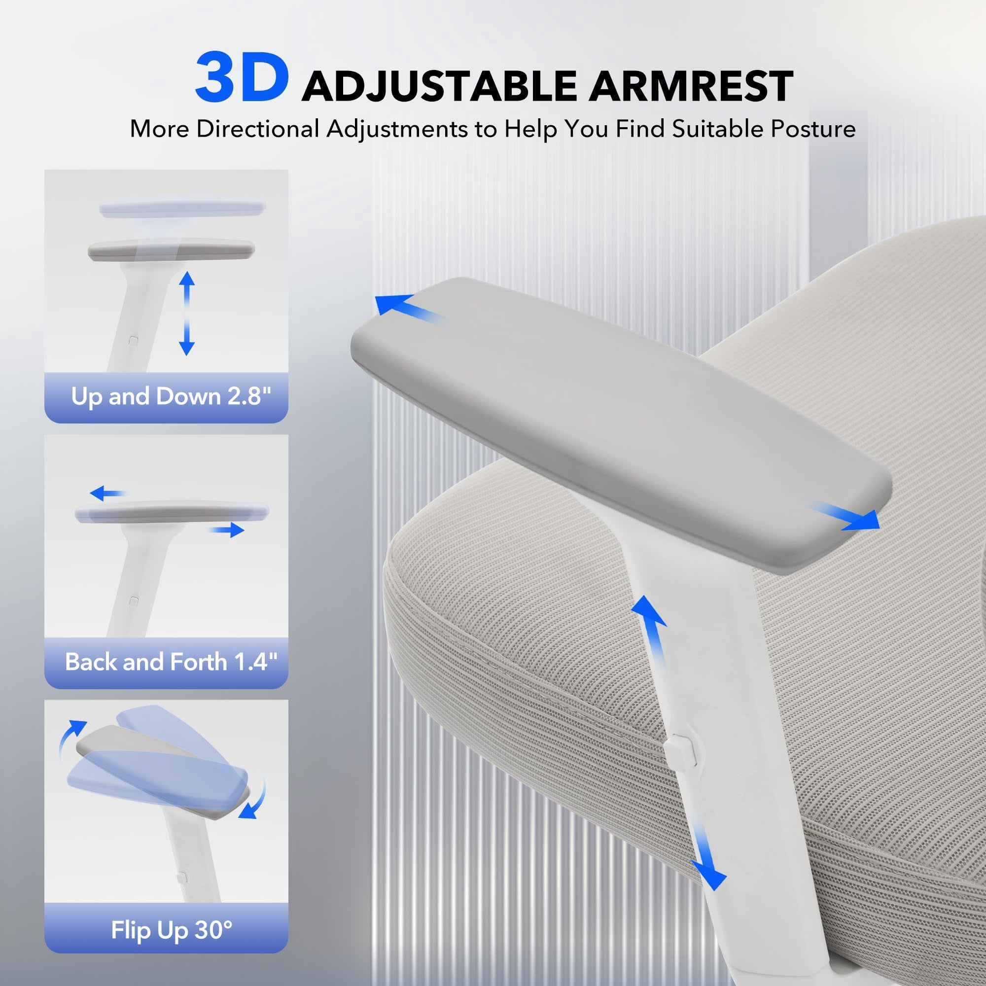 Accreate Ergonomic High-Back Mesh Office Chair – Adjustable Lumbar, 3D Armrests, Headrest & Recline – Breathable Swivel Rolling Desk Chair